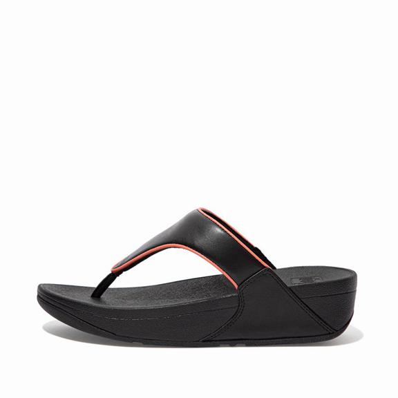 Fitflop Lulu Leather Toe Post Sandals Black/Pink Womens - South Africa (FYRG32467)